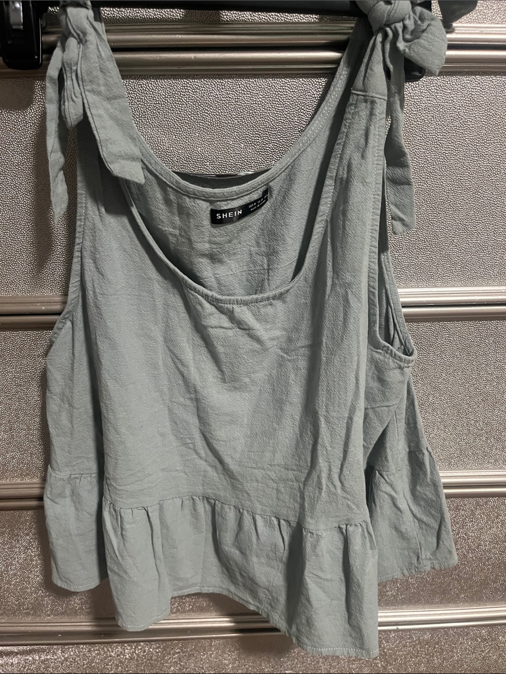 SHEIN Light Sage Tie-Strap Ruffle Hem Tank Top 65% cotton